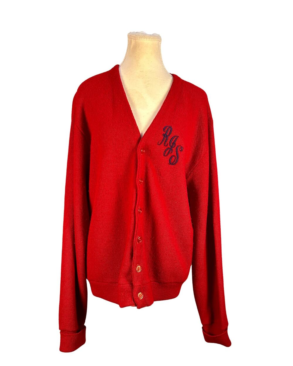 Vintage 60s 70s Lord Clayton Scarlet Red Grandpa Initial Cardigan Golf Sweater L